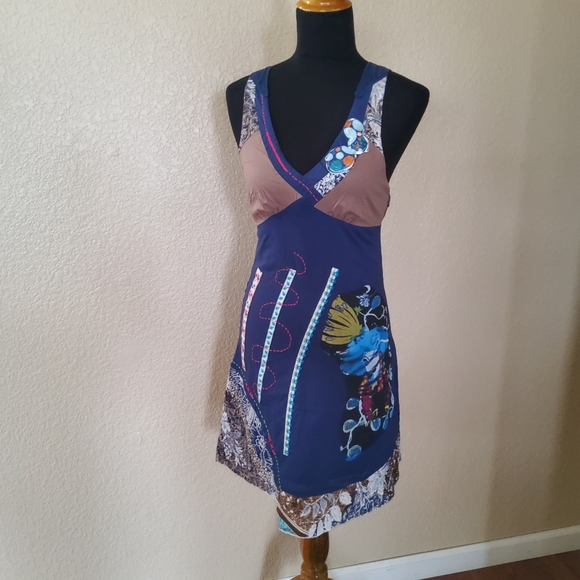 Toi Et Moi Floral Multicolor Print Crochet Embroidered Sleeveless Sheath Dress L - Picture 7 of 12